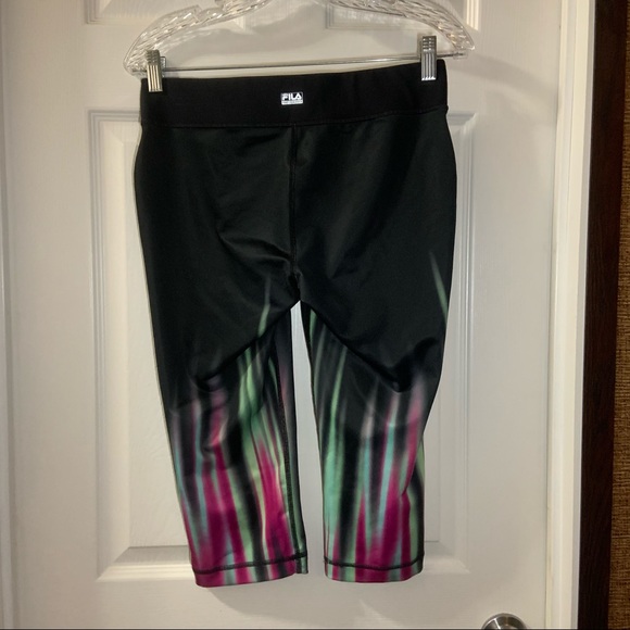 Fila Black/Green/Pink Print Cropped Capri Leggings S - Picture 6 of 8